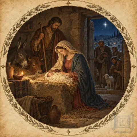 The Nativity: Mary and Joseph with the child in the manger