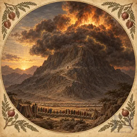 Moses on the mountain with the tablets of the Law
